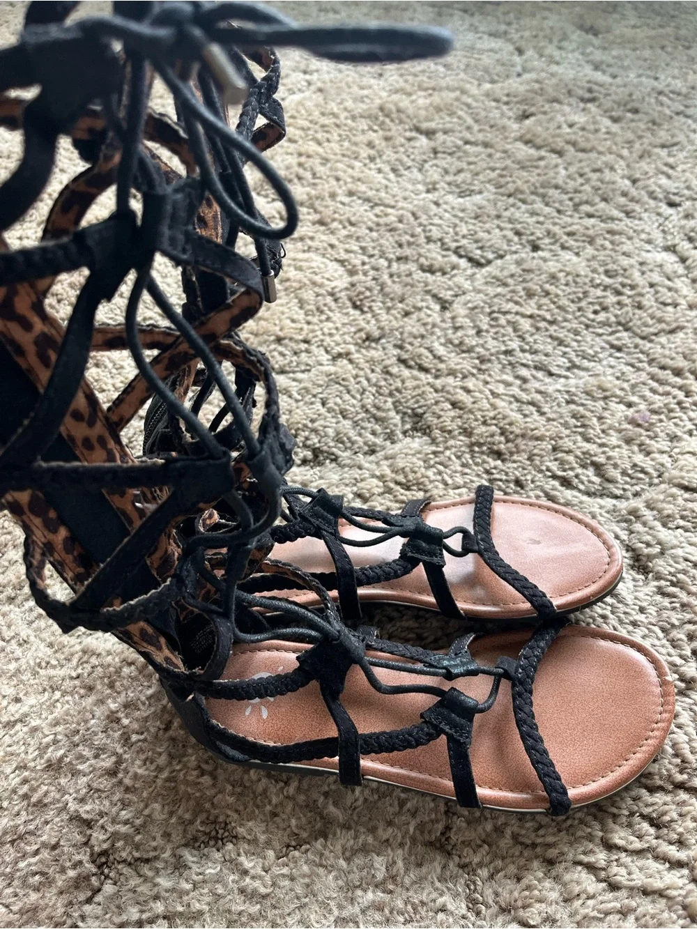 Justice Black Lace-Up Gladiator Sandals
